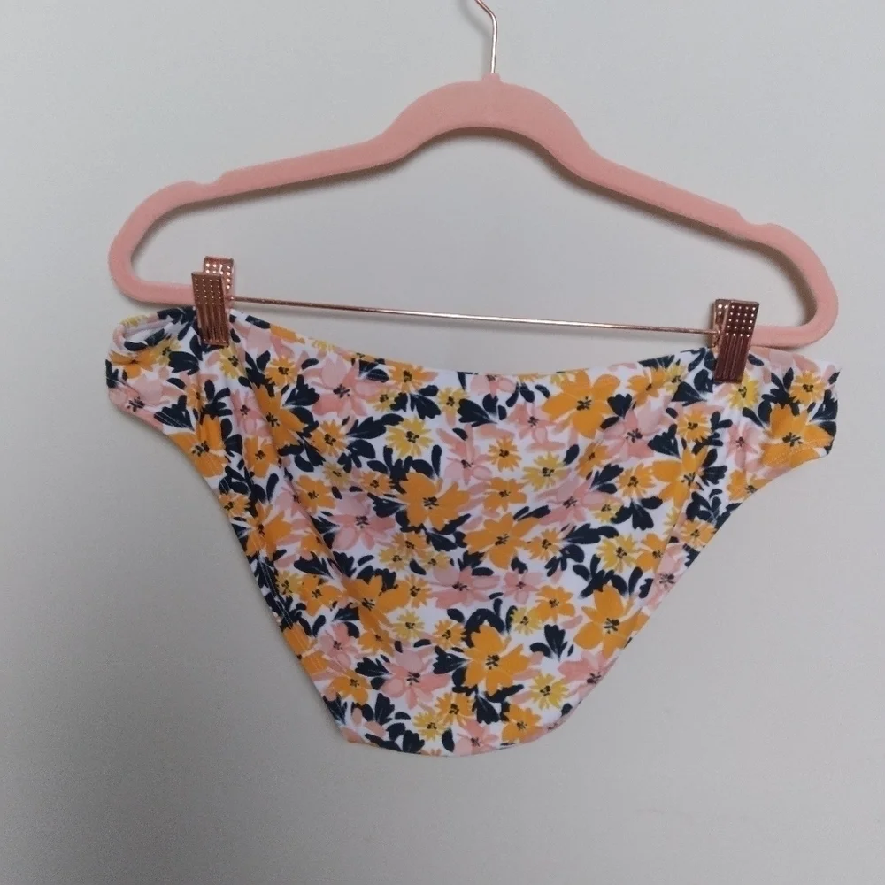 Kona Sol Pink and Orange Floral Print Bikini Bottoms Size Large